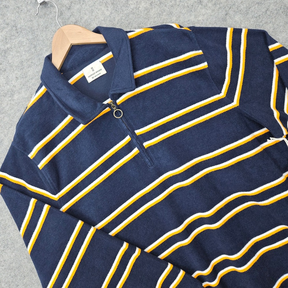 NEW Mutual Weave Quarter Zip Pullover Men's Navy 2XLT Striped Fleece Long Sleeve
